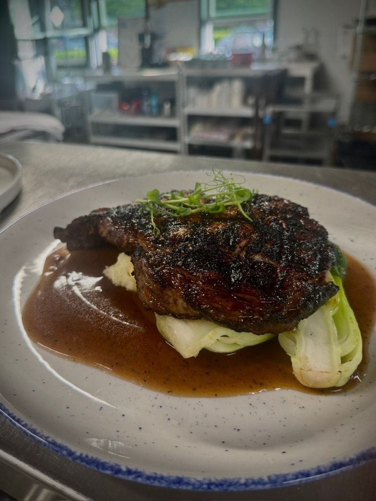 Waimea ranch ribeye with bok choy and red wine jus — FORC Restaurant